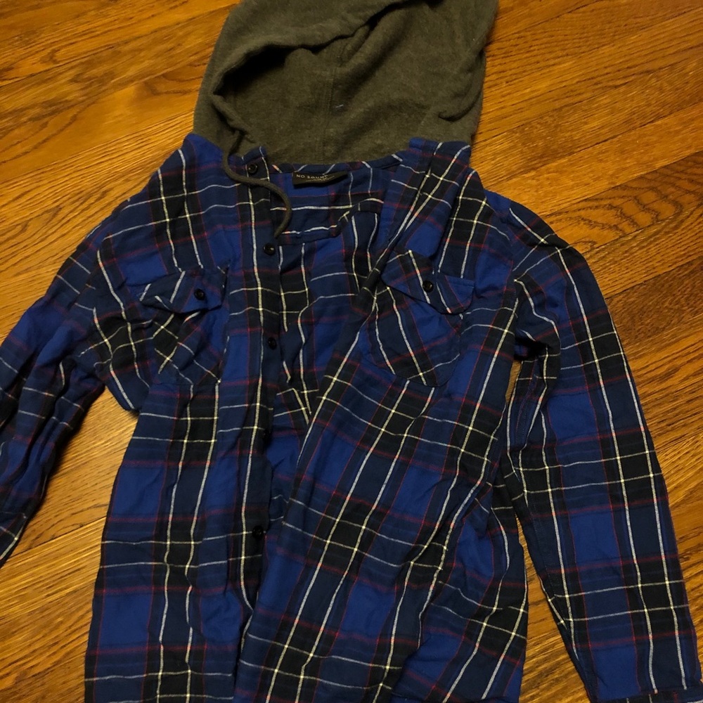 blue hooded flannel
